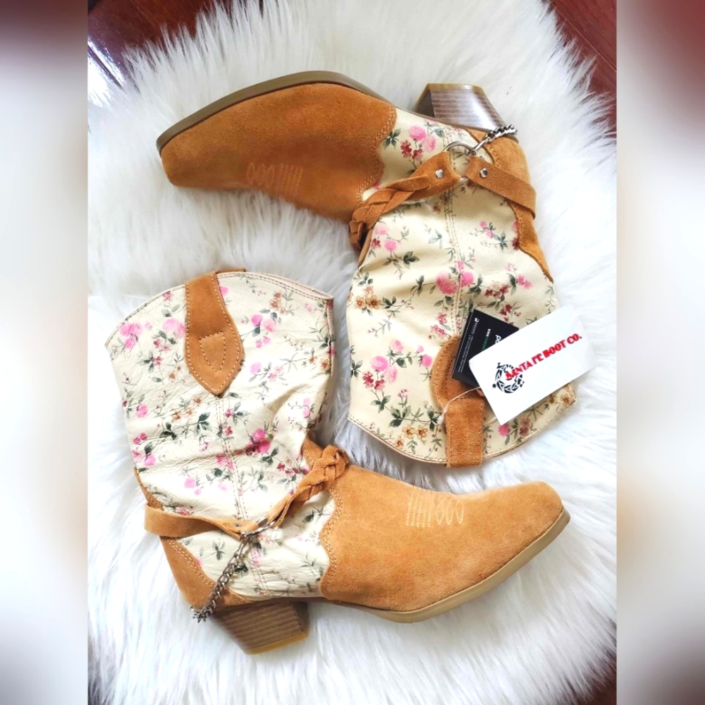 Rodeo Santa Fe Women's Western Boots Floral Suede Genuine Leather 8.5M NEW